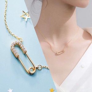 18k Gold over 925 Silver  Safety Pin Pendant Necklace